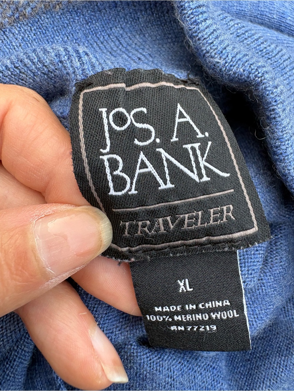 Jos A Bank Traveler Men's Blue Half-Zip Knit Sweater 100% Merino Wool size XL - Picture 4 of 6